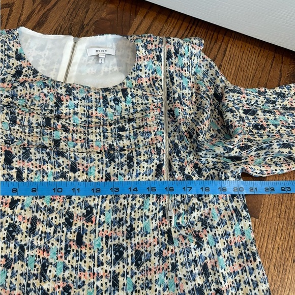 REISS | Olivia Ditsy Print Zipper Ruffle Blouse In Blue Sz‎ 12 - Picture 9 of 9